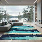 Abstract Blue Distressed House Horizon Texture Rug