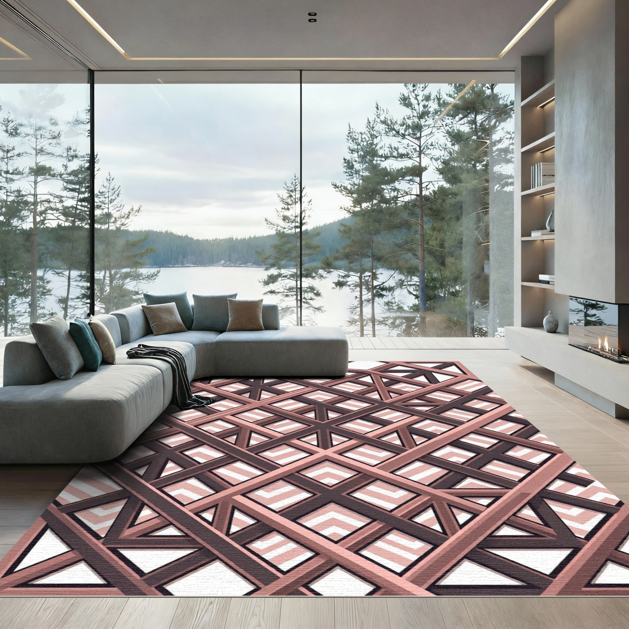 Copper Metallic Intersecting Geometric Lattice Rug