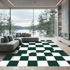 Emerald Green White Checkerboard House Rug