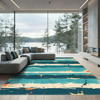 Distressed Teal Ocean Layered Stripe Rug