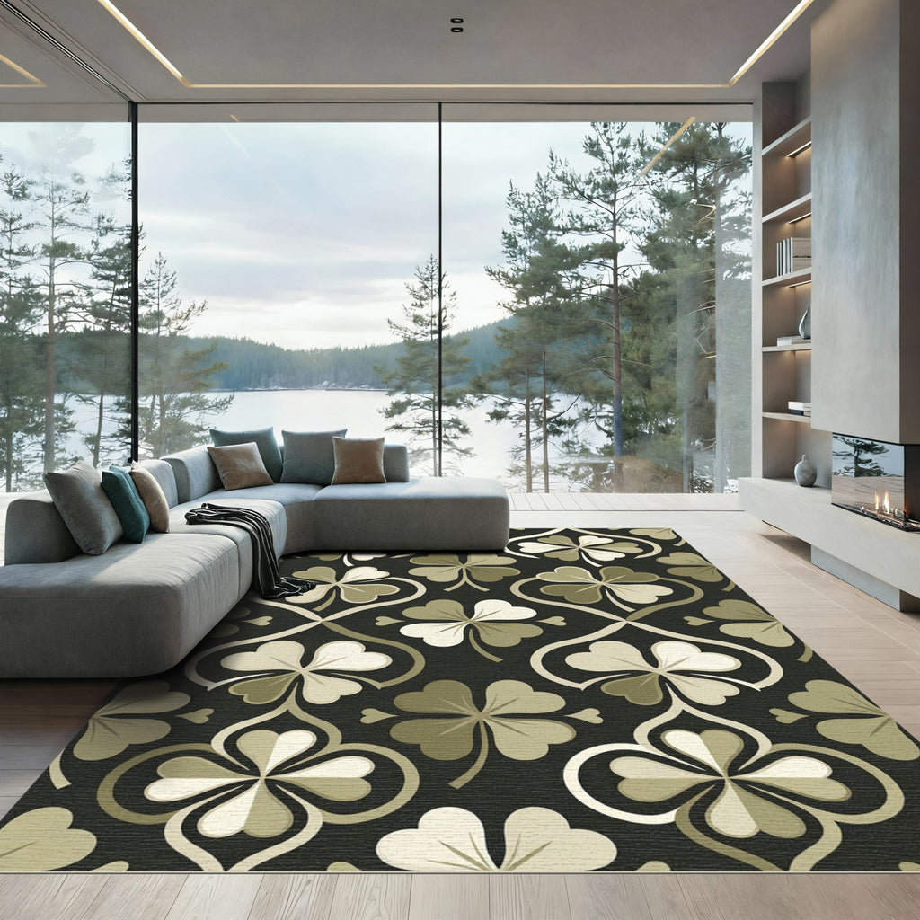 Sage Green Clover Geometric Art Deco Rug