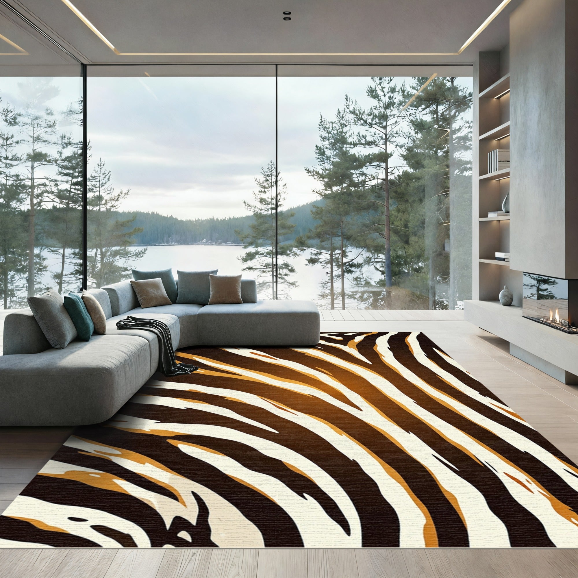Abstract Golden Zebra Stripe Rug
