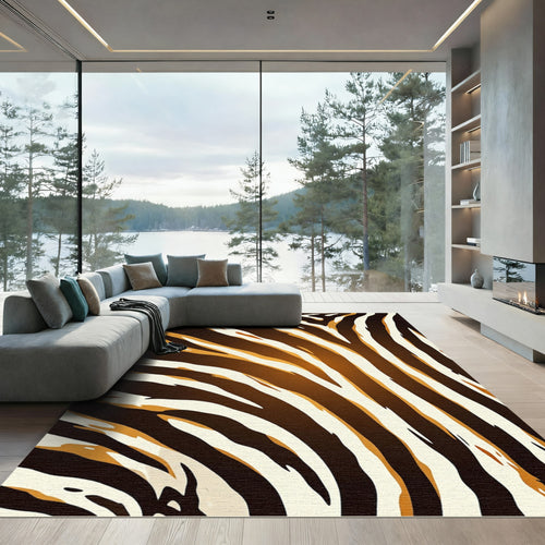 Abstract Golden Zebra Stripe Rug