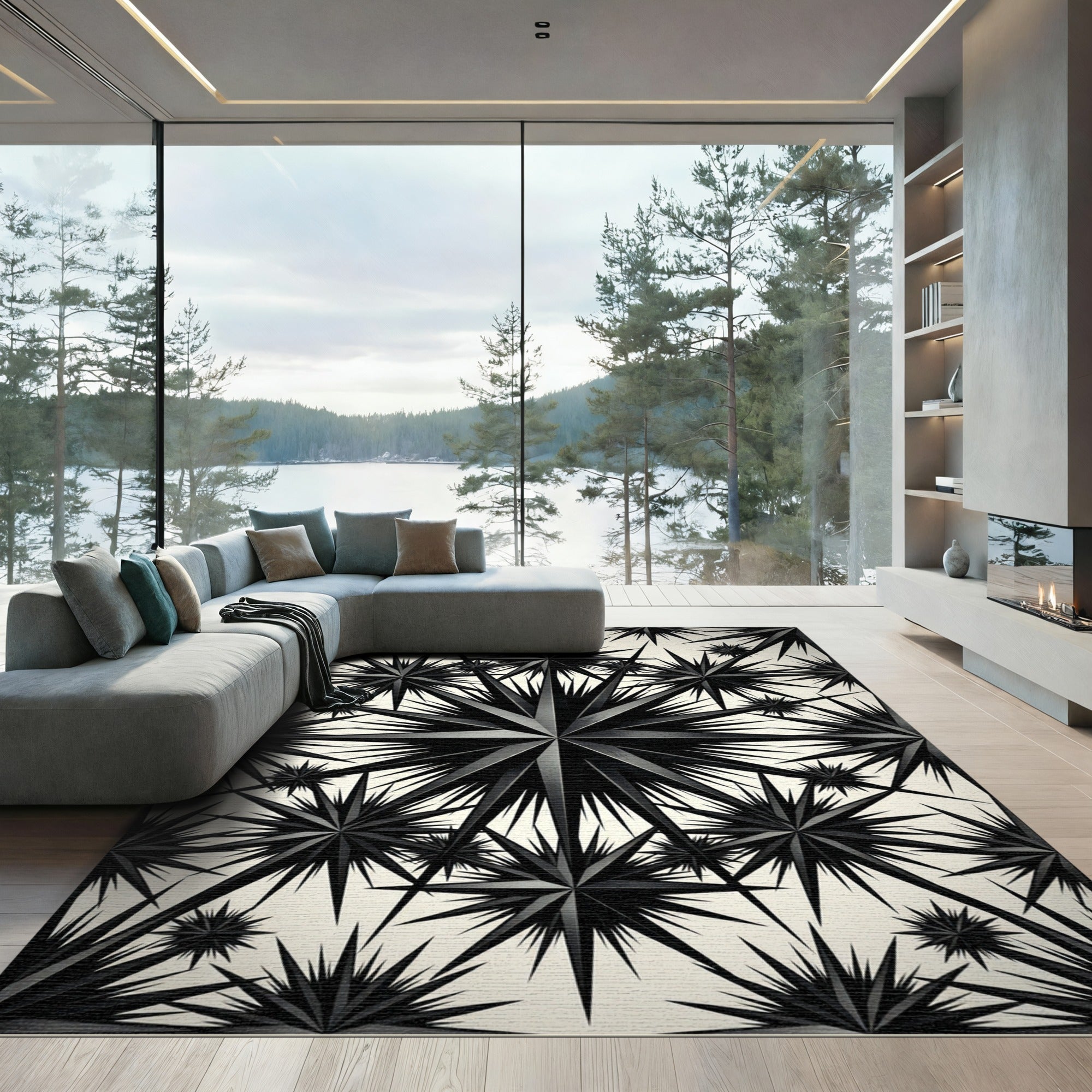 Dark Starburst Geometric Arrangement Rug