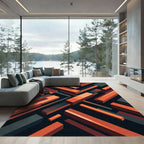 Modern Orange and Charcoal Isometric Bars Rug