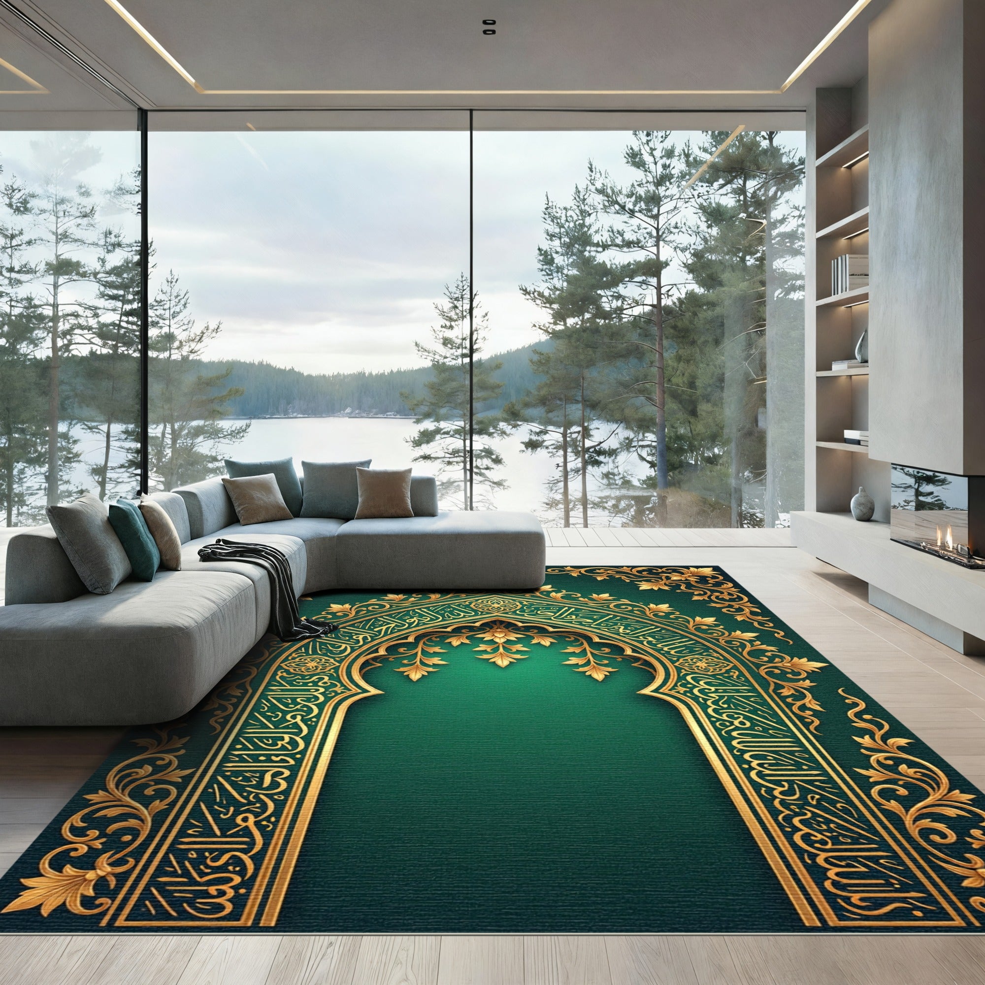 Emerald Gold Ornate Arch Foliage Rug