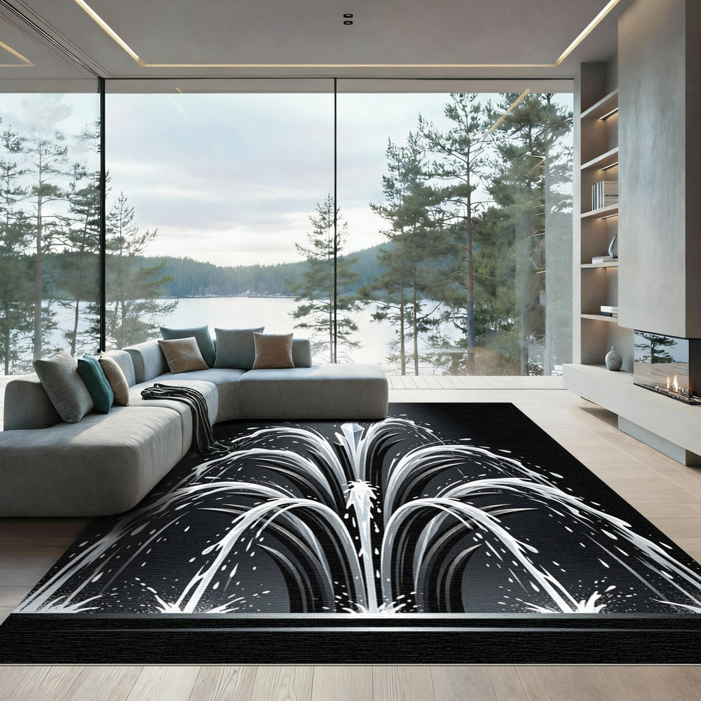 Artistic Water Splash Fountain Monochrome Rug