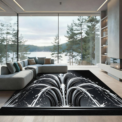 Artistic Water Splash Fountain Monochrome Rug