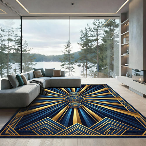 Art Deco Gold and Sapphire Radiant Rug