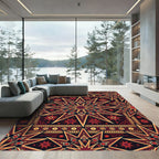 Deep Crimson Geometric Star Medallion Rug