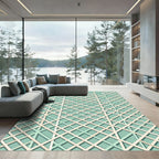 Mint and Cream Geometric Interlaced Lattice Rug