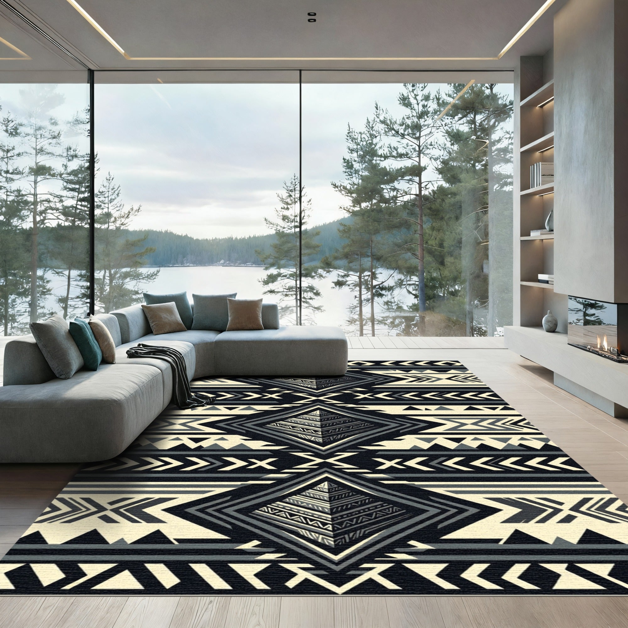 Monochromatic Geometric Aztec Pyramid Rug
