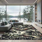 Victorian Rose Garden Village Scene Rug