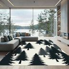 Minimalist Charcoal Forest Pine Silhouette Rug