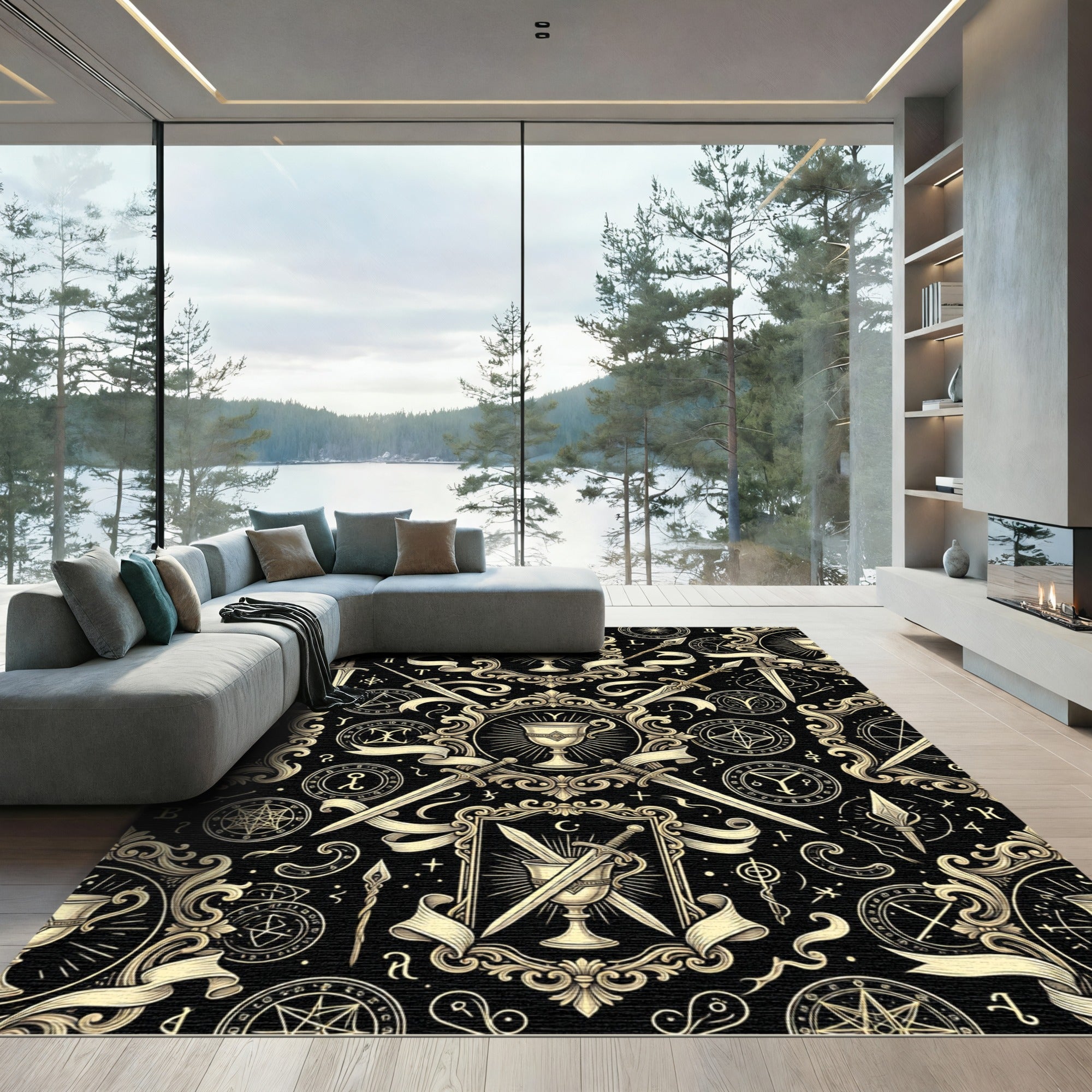 Gothic Occult Chalice and Sword Tapestry Rug