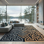 Metallic Gold Silver Geometric Labyrinth Rug