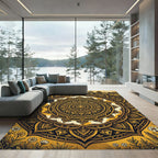 Golden Mandala Farmhouse Floral Art Rug