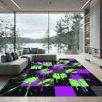 Neon Green Purple Abstract Paint Splatter Rug