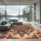 Elegant Salmon Floral Medallion Scroll Rug