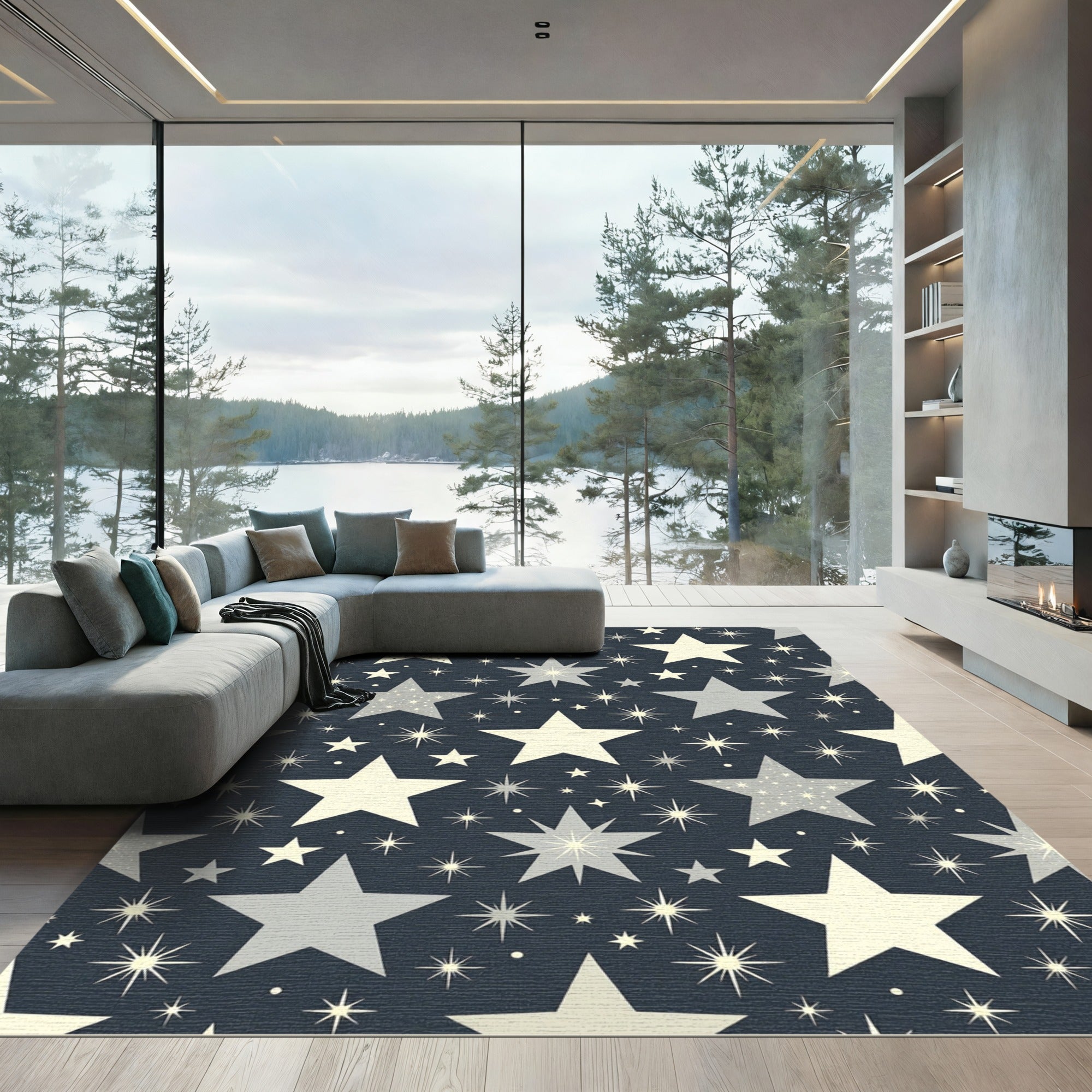 Deep Blue Celestial Starburst Collection Rug
