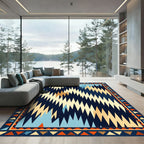 Abstract Jagged Tribal Navy Rug