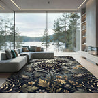 Dark Floral Chrysanthemum Garden Rug
