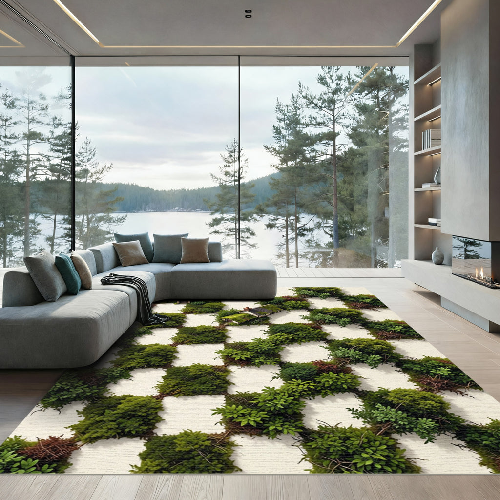 Green Houses Checkerboard Lush Garden Rug