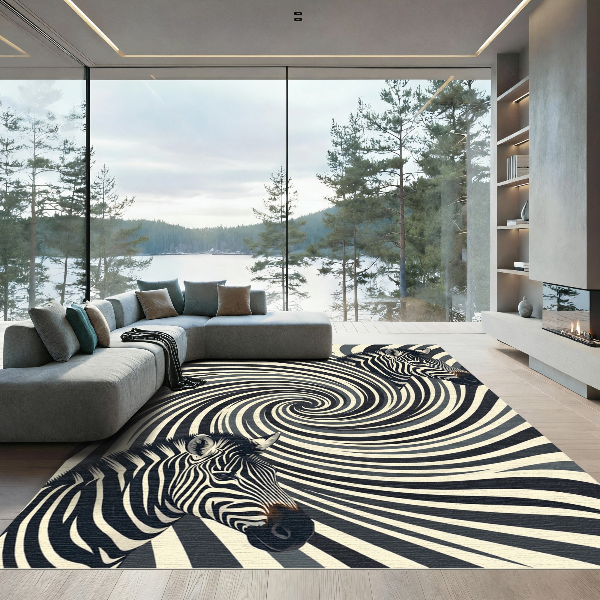 Monochrome Zebra Swirl Vortex Rug