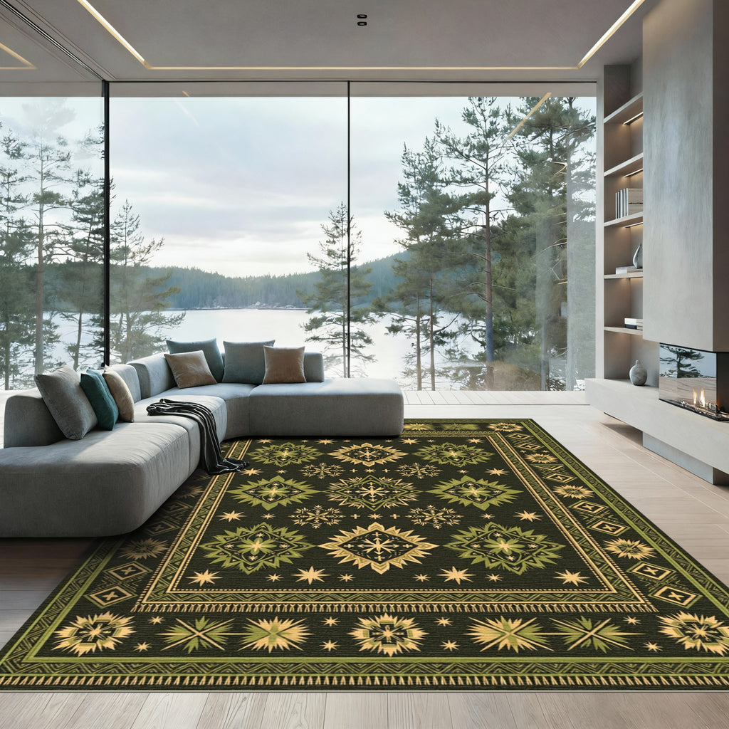 Olive Starburst Diamond Medallion Rug