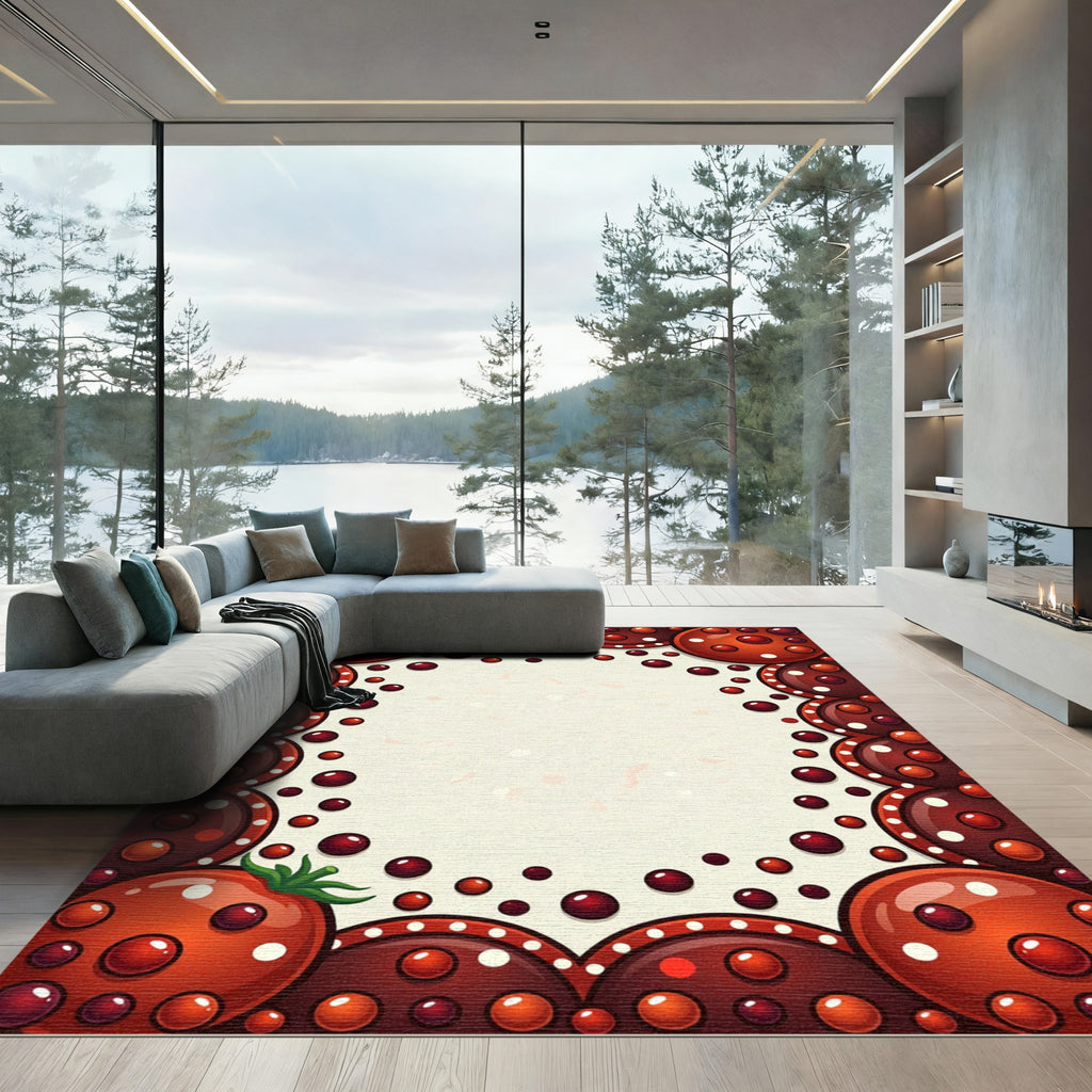 Playful Red Tomato Polka Dot Border Rug
