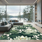 Botanical Sage Green Lotus Water Lily Rug