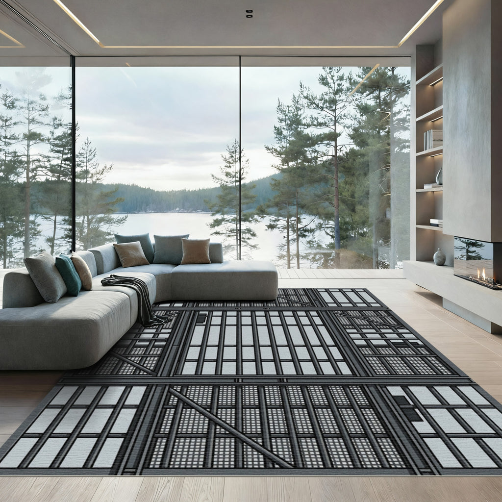 Industrial Steel Grate Geometric Rug
