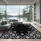 Winter White Snowflake Floral Frame Rug