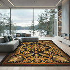 Ornate Golden Floral Damask Scrollwork Rug