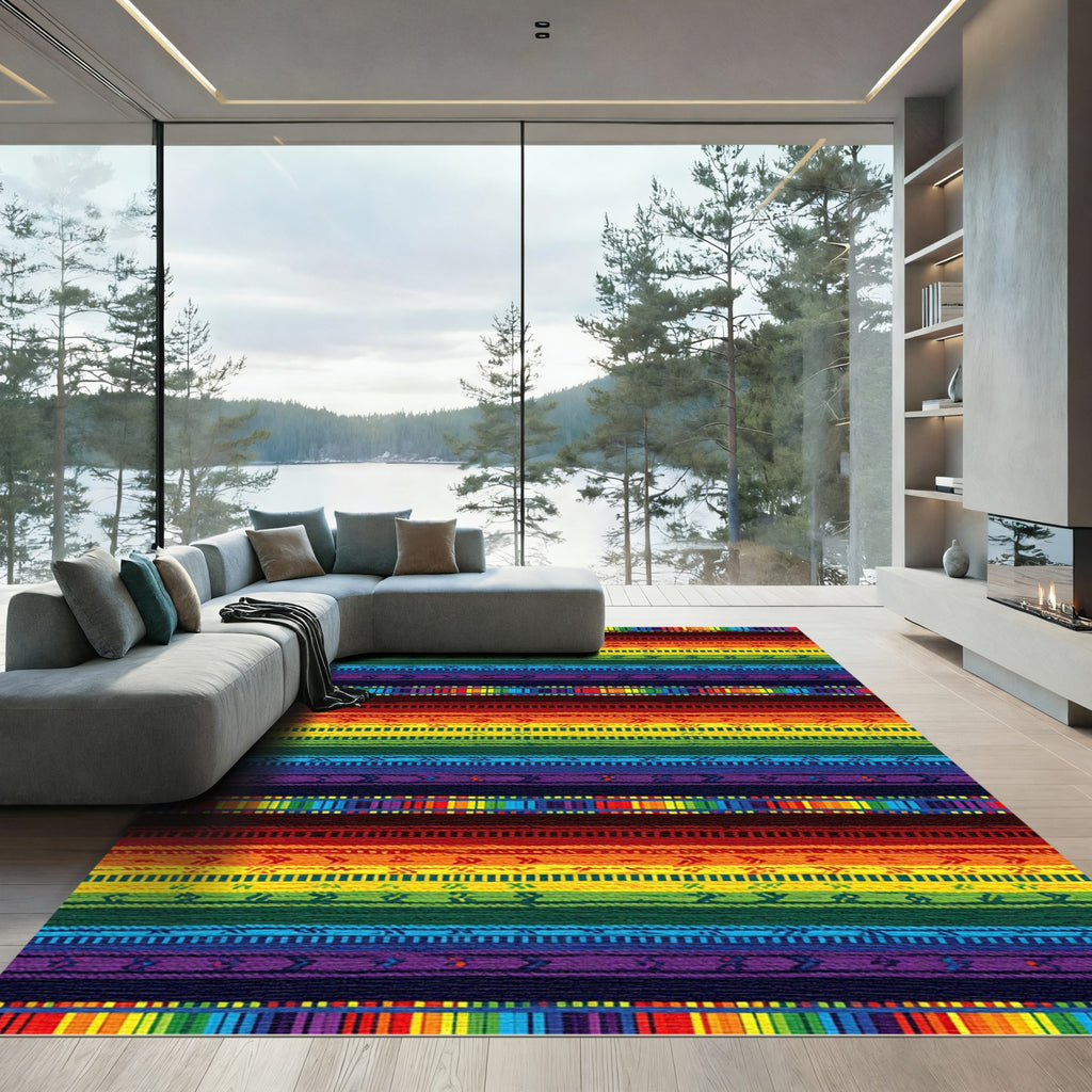 Vibrant Rainbow Geometric Stripe Rug