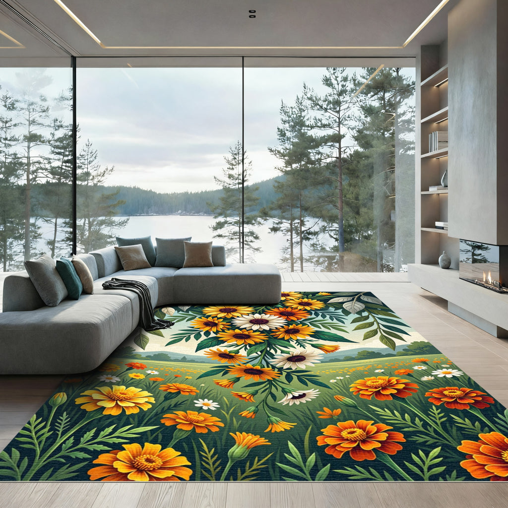 Vibrant Floral Sunflower Bouquet Meadow Rug