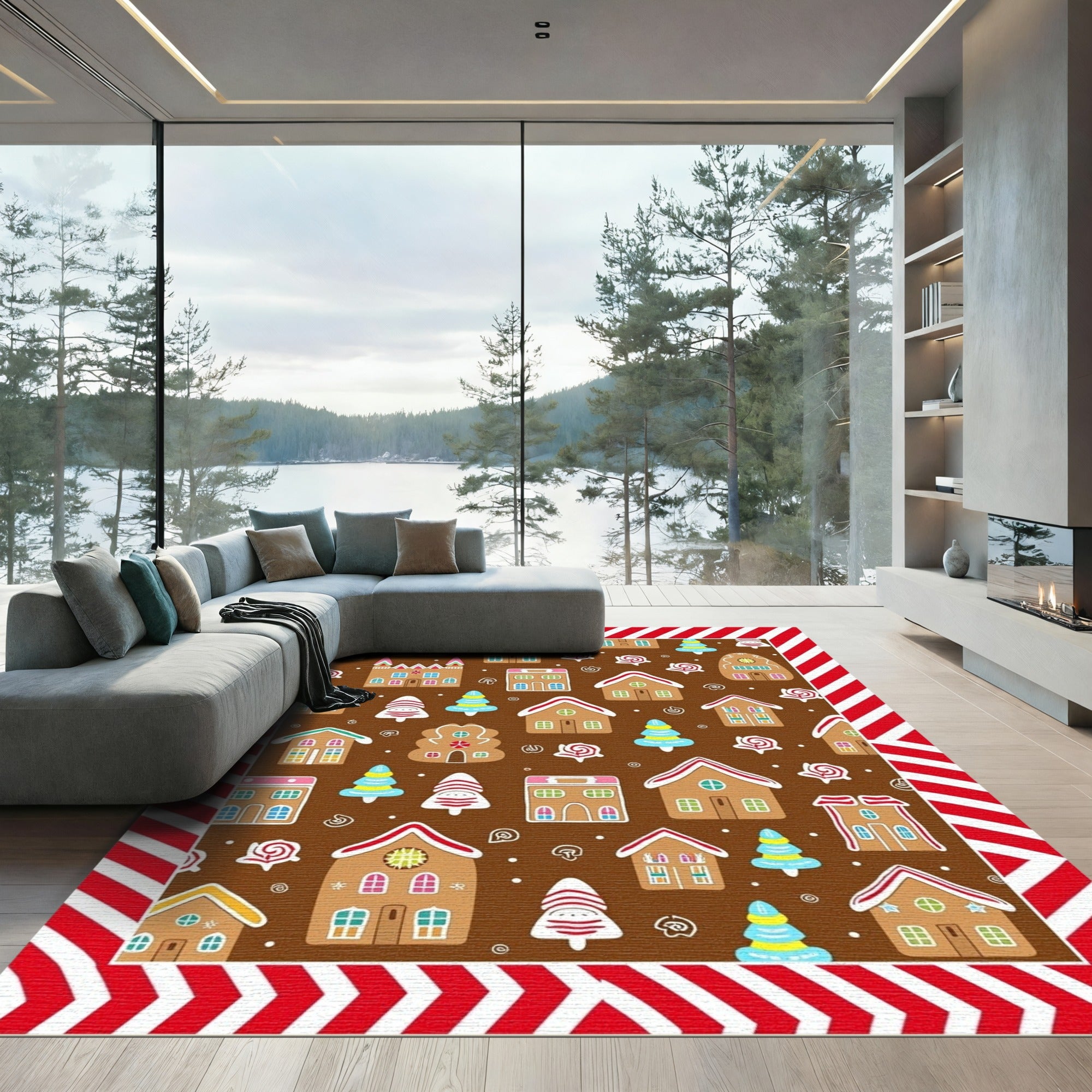 Sweet Gingerbread Village Christmas Houses Rug
