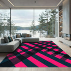 Bold Hot Pink Black Plaid Geometric Rug