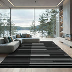 Minimalist Charcoal and Slate Striped Composition Rug