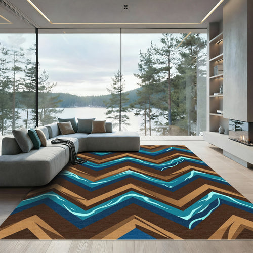 Abstract Geometric Waves in Earthy Tones Rug