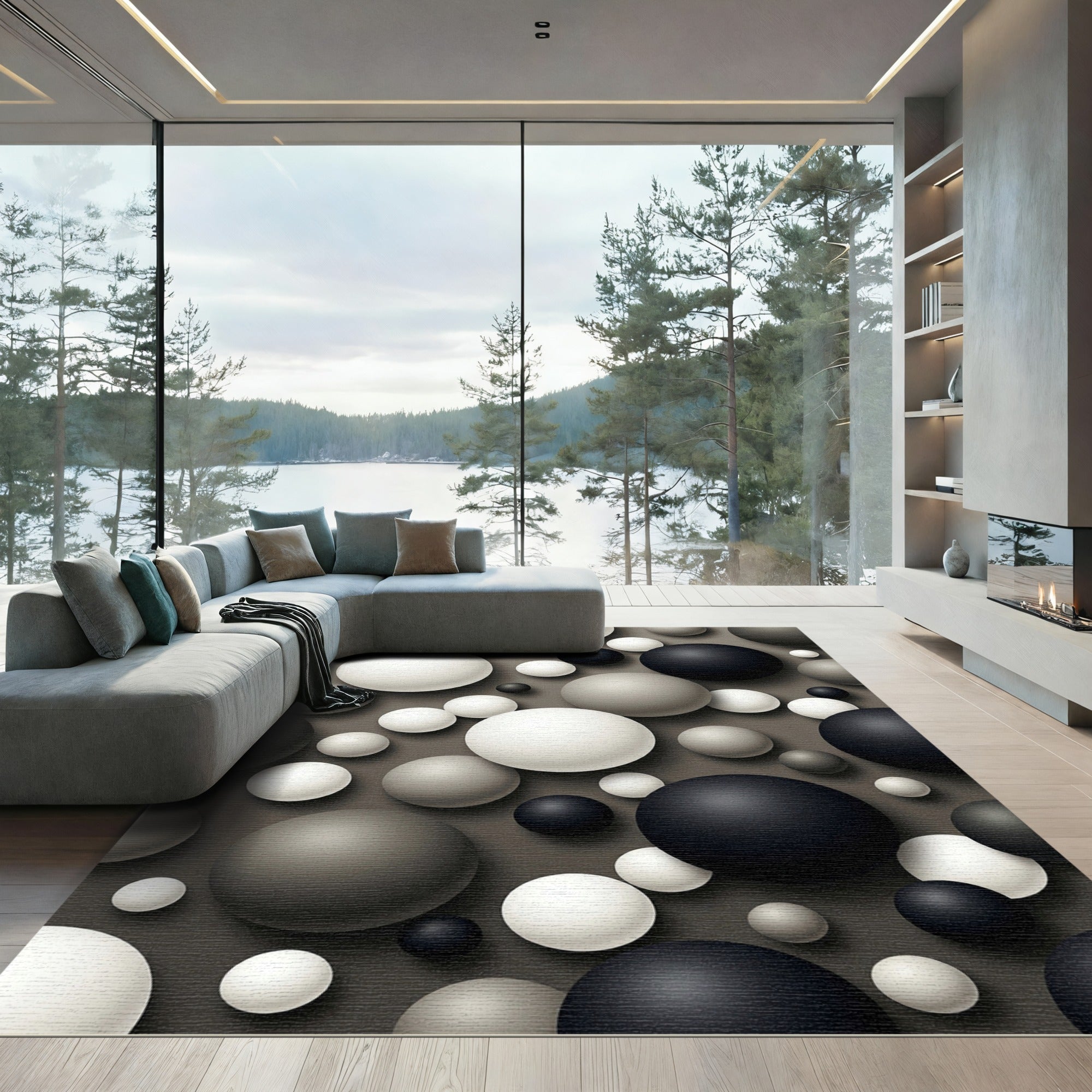 Monochromatic Spherical Abstract Polka Dot Rug