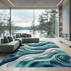 Deep Teal Swirling Water Abstract Rug