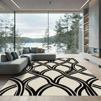 Abstract Black and Cream Intertwined Curve Rug