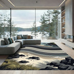 Coastal Serene Shoreline Wave Lines Rug