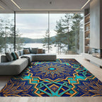 Azure Gold Geometric Star Medallion Rug