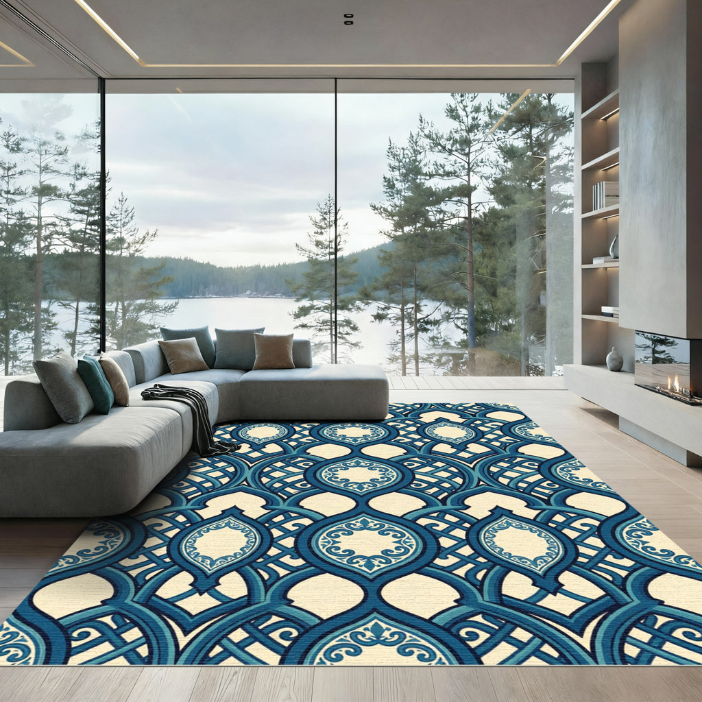 Teal Lattice Arabesque Jewel Rug