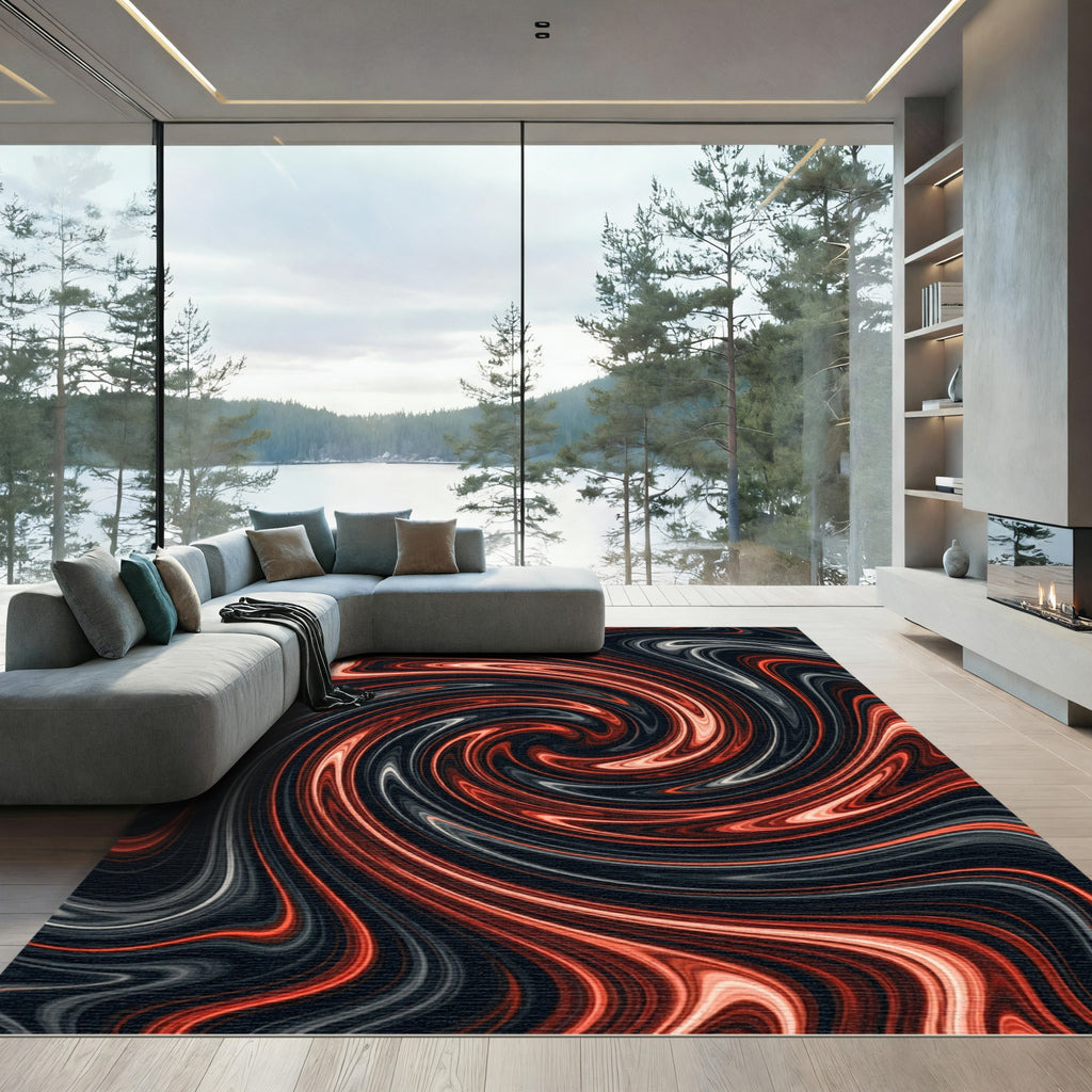 Fiery Swirl Abstract Liquid Rug