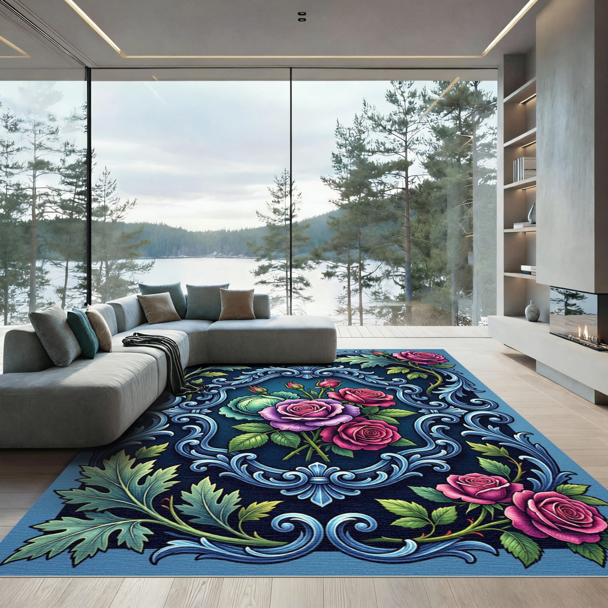 Ornate Floral Vine Embossed Rug