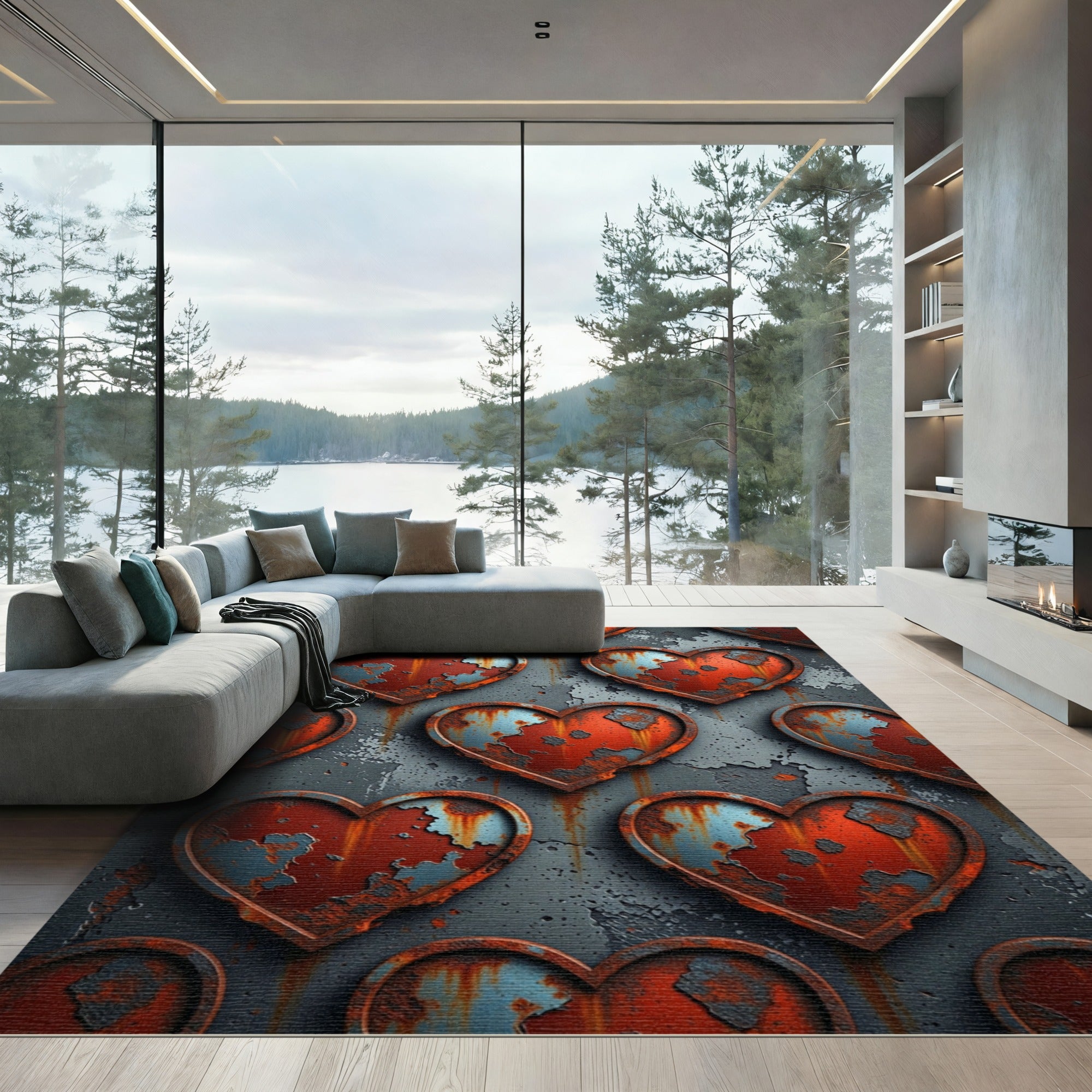 Rusty Red Heart Texture Composition Rug