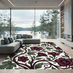 Dark Burgundy Floral Botanical Vines Rug